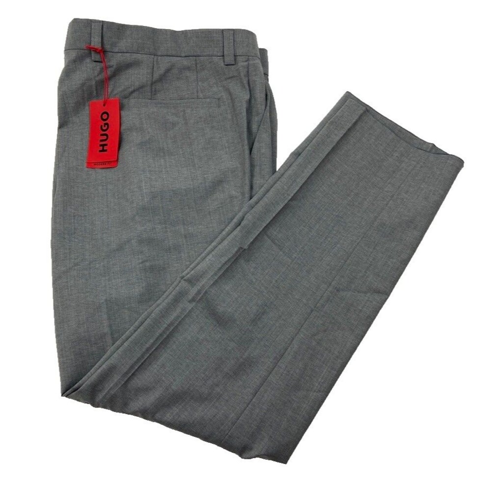 $198 NEW HUGO BOSS MENS 42X33 SOLID LIGHT GRAY TROUSERS DRESS PANTS SLACKS
